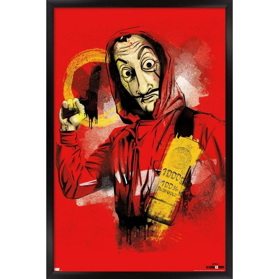 Netflix La Casa de Papel - Mask Wall Poster, 22.375" x 34", Framed