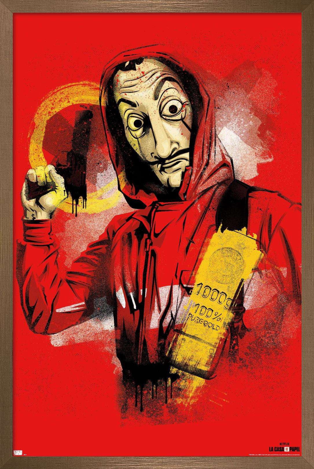 Netflix La Casa de Papel - Mask Wall Poster, 22.375" x 34", Framed