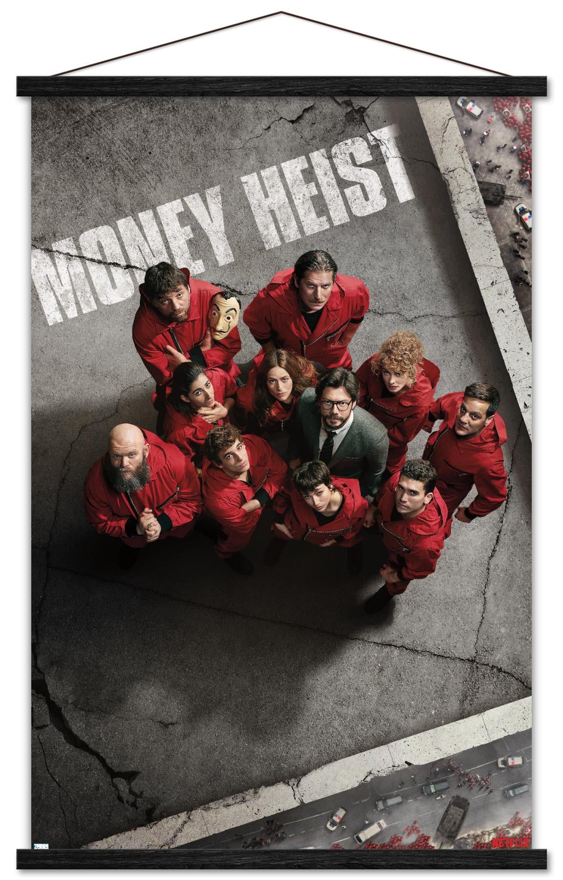 Netflix La Casa de Papel - Money Heist Roof Wall Poster with Wooden Magnetic Frame, 22.375" x 34"