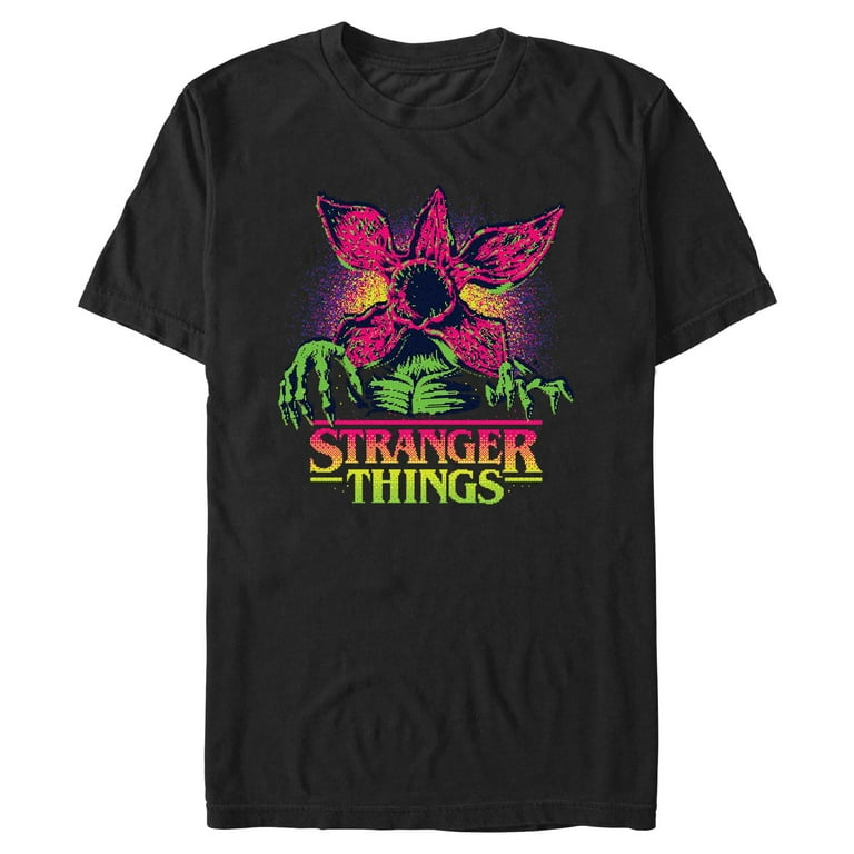 Netflix Men's Stranger Things Demogorgon Neon Pixel Logo T Shirt