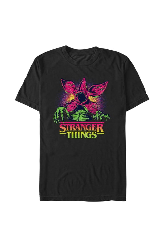 Netflix Men's Stranger Things Demogorgon Neon Pixel Logo T Shirt