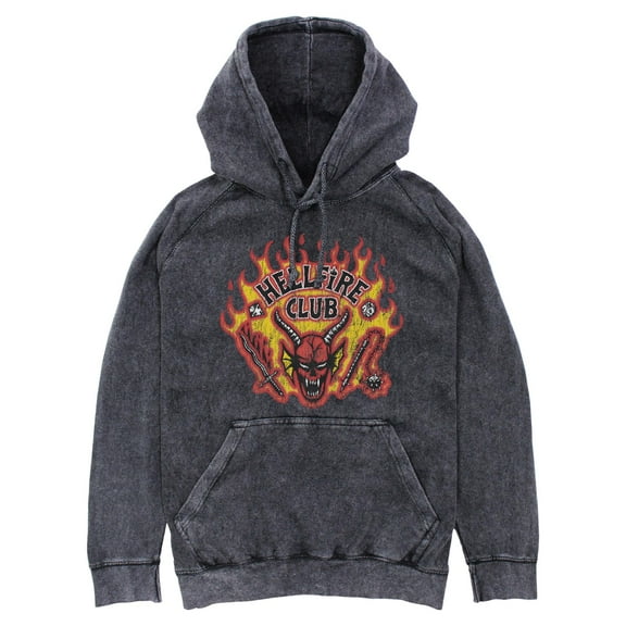 Netflix Men's Stranger Things Distressed Hellfire Club Flame Instruments Lightweight Hoodie