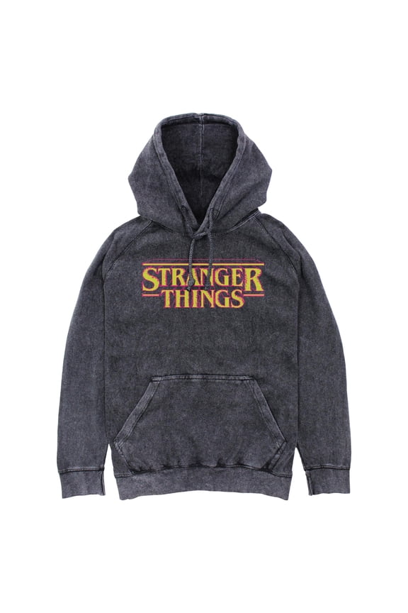 Netflix Men's Stranger Things Retro 8 Bits Yellow Classic Logo Lightweight Hoodie
