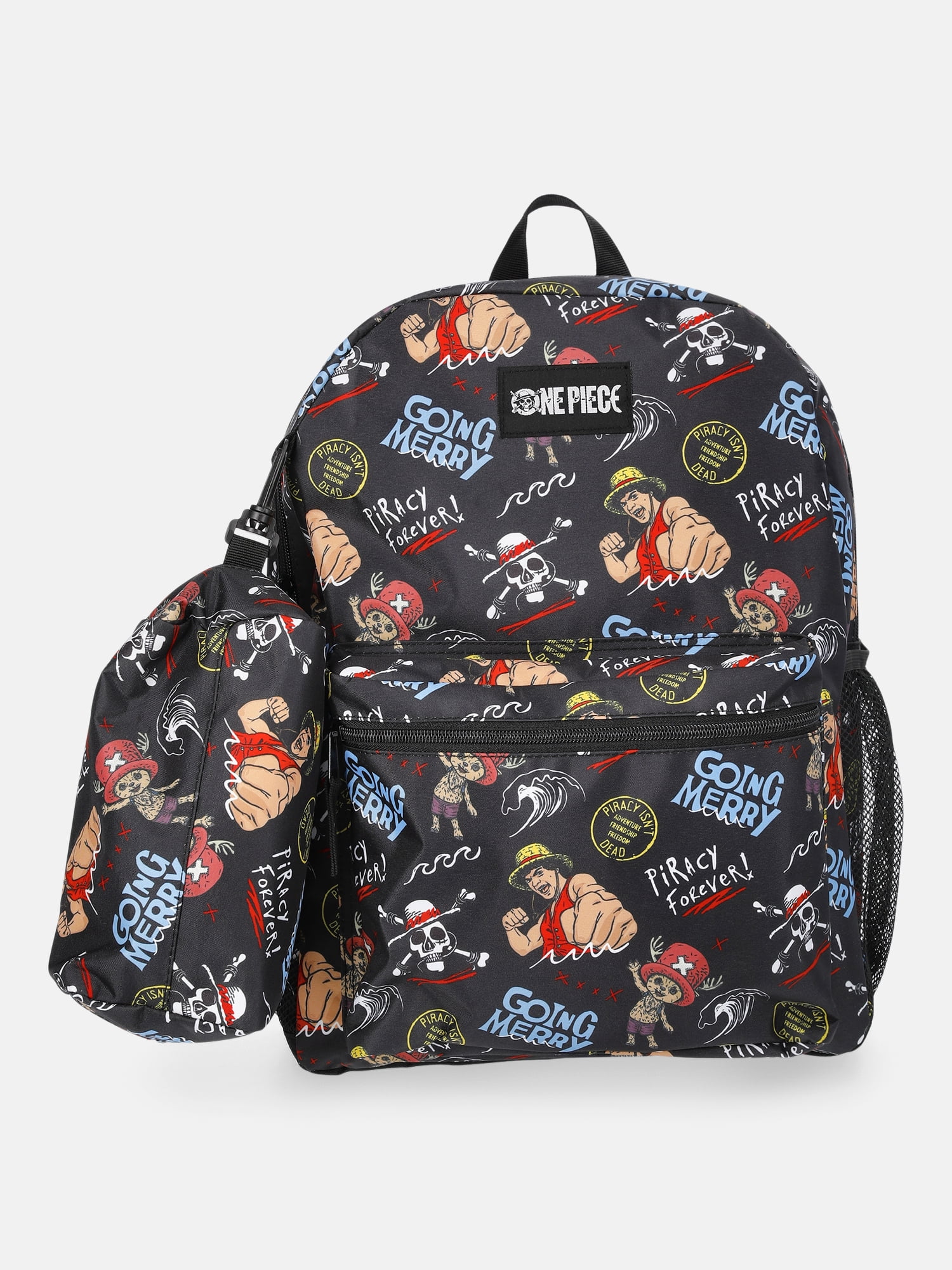 Netflix One Piece Unisex 17" Allover-Printed Backpack with Pencil Pouch, Black