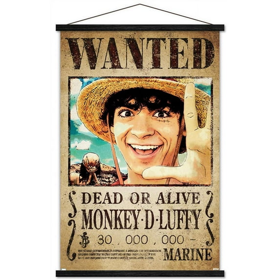 Netflix One Piece - Luffy Wanted Wall Poster with Magnetic Frame, 22.375" x 34"