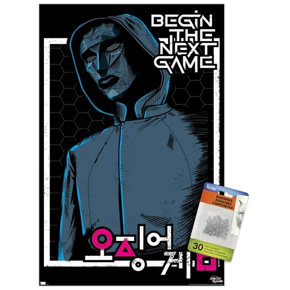 Netflix Squid Game - Begin the Next Game Wall Poster with Push Pins, 14.725" x 22.375"