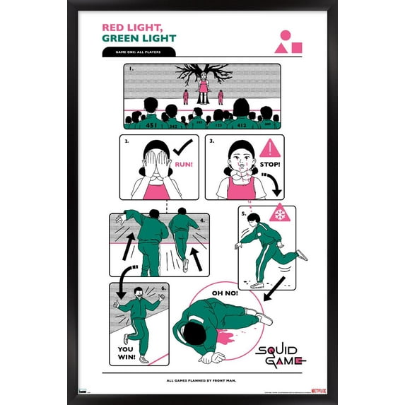 Netflix Squid Game: Season 2 - Red Light Green Light Rules Wall Poster, 14.725" x 22.375" Framed