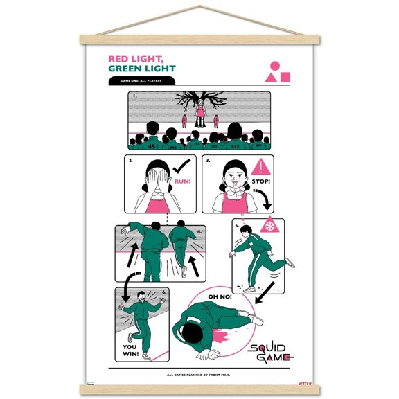 Netflix Squid Game: Season 2 - Red Light Green Light Rules Wall Poster with Magnetic Frame, 22.375" x 34"