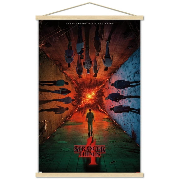 Netflix Stranger Things: Season 4 - Group Teaser One Sheet Wall Poster with Magnetic Frame, 22.375" x 34"
