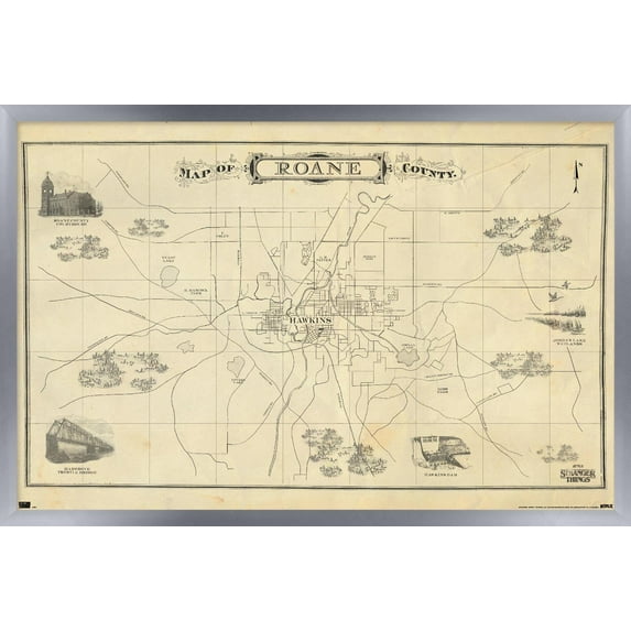 Netflix Stranger Things: Season 4 - Map Wall Poster, 22.375" x 34" Framed