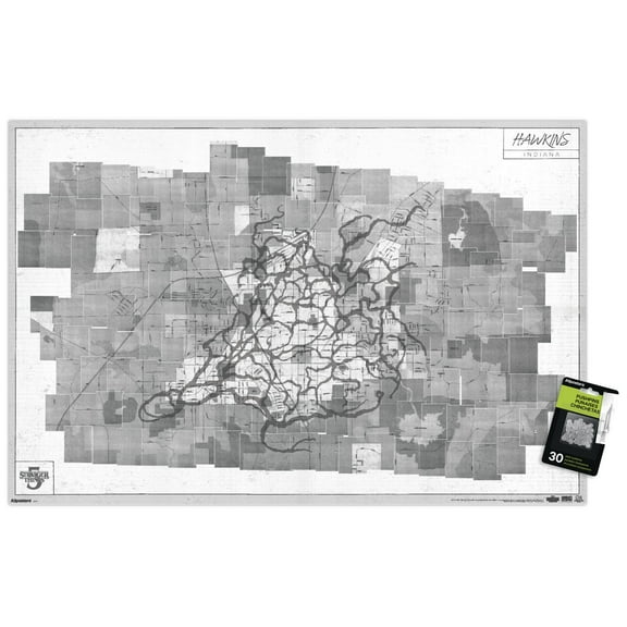 Netflix Stranger Things: Season 5 (2025) - Hawkins Map Wall Poster with Pushpins, 22.375" x 34"