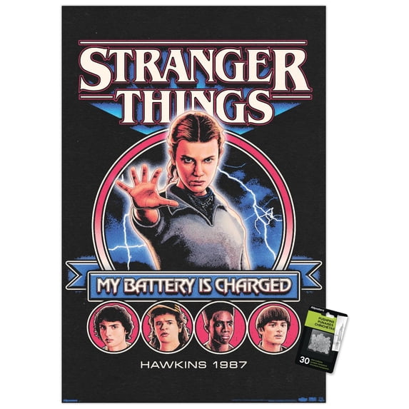 Netflix Stranger Things: Season 5 (2025) - My Battery Is Charged Wall Poster with Push Pins, 22.375" x 34"