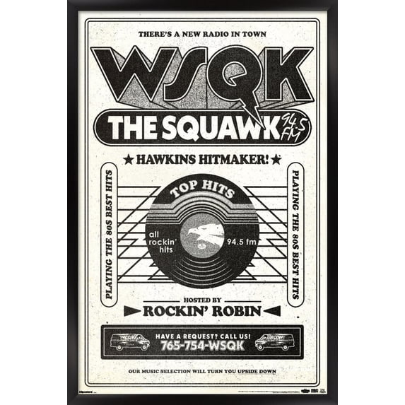 Netflix Stranger Things: Season 5 (2025) - WSQK The Squawk Wall Poster, 14.725" x 22.375" Framed
