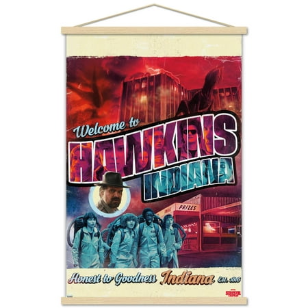 Netflix Stranger Things - Welcome to Hawkins Indiana Wall Poster with Wooden Magnetic Frame, 22.375" x 34"