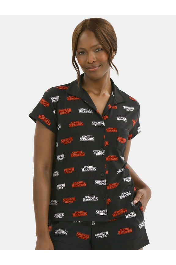 Stranger Things Women's Printed Notched Top and Shorts Pajama Set, 2-Piece, Sizes XS-3X