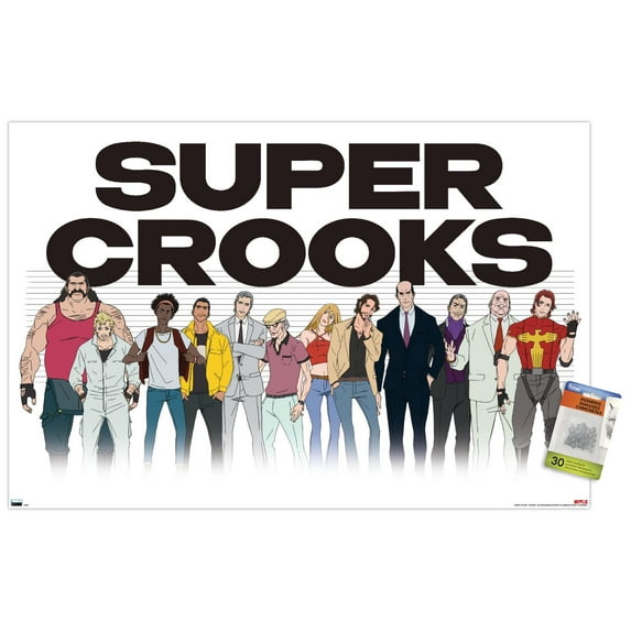 Netflix Super Crooks - Lineup Wall Poster with Pushpins, 22.375" x 34"