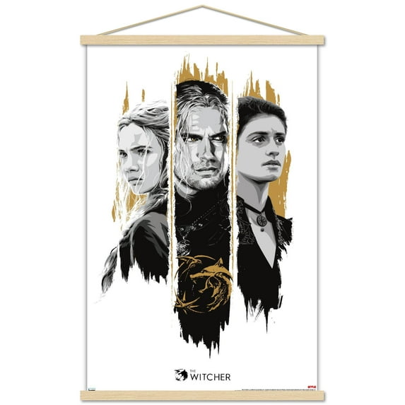 Netflix The Witcher Season 2 - Trio Wall Poster with Wooden Magnetic Frame, 22.375" x 34"