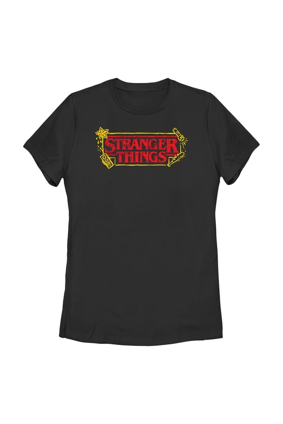 Netflix Women's Stranger Things Doodle Sketch Classic Logo T Shirt