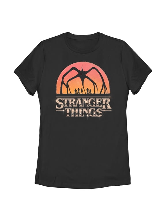 Netflix Women's Stranger Things Mind Flayer Sunset Chrome Logo T Shirt