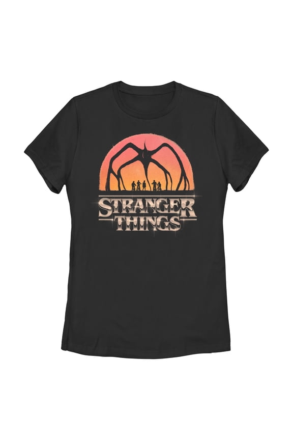 Netflix Women's Stranger Things Mind Flayer Sunset Chrome Logo T Shirt