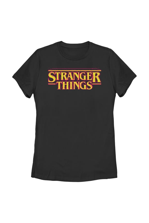 Netflix Women's Stranger Things Retro 8 Bits Yellow Classic Logo T Shirt