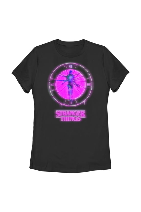 Netflix Women's Stranger Things Vecna Bright Neon Pink Badge T Shirt