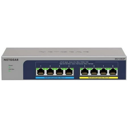 NETGEAR MS108UP - Switch - unmanaged - 4 x 100/1000/2.5G (PoE++) + 4 x 100/1000/2.5G (PoE+) - desktop, wall-mountable - PoE++ (230 W)
