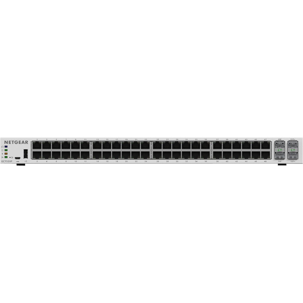 Netgear GC752XP-100NAS 52-Port Gigabit Ethernet PoE+ Smart Managed Pro w/optional Remote/Cloud Management Switch (505W)