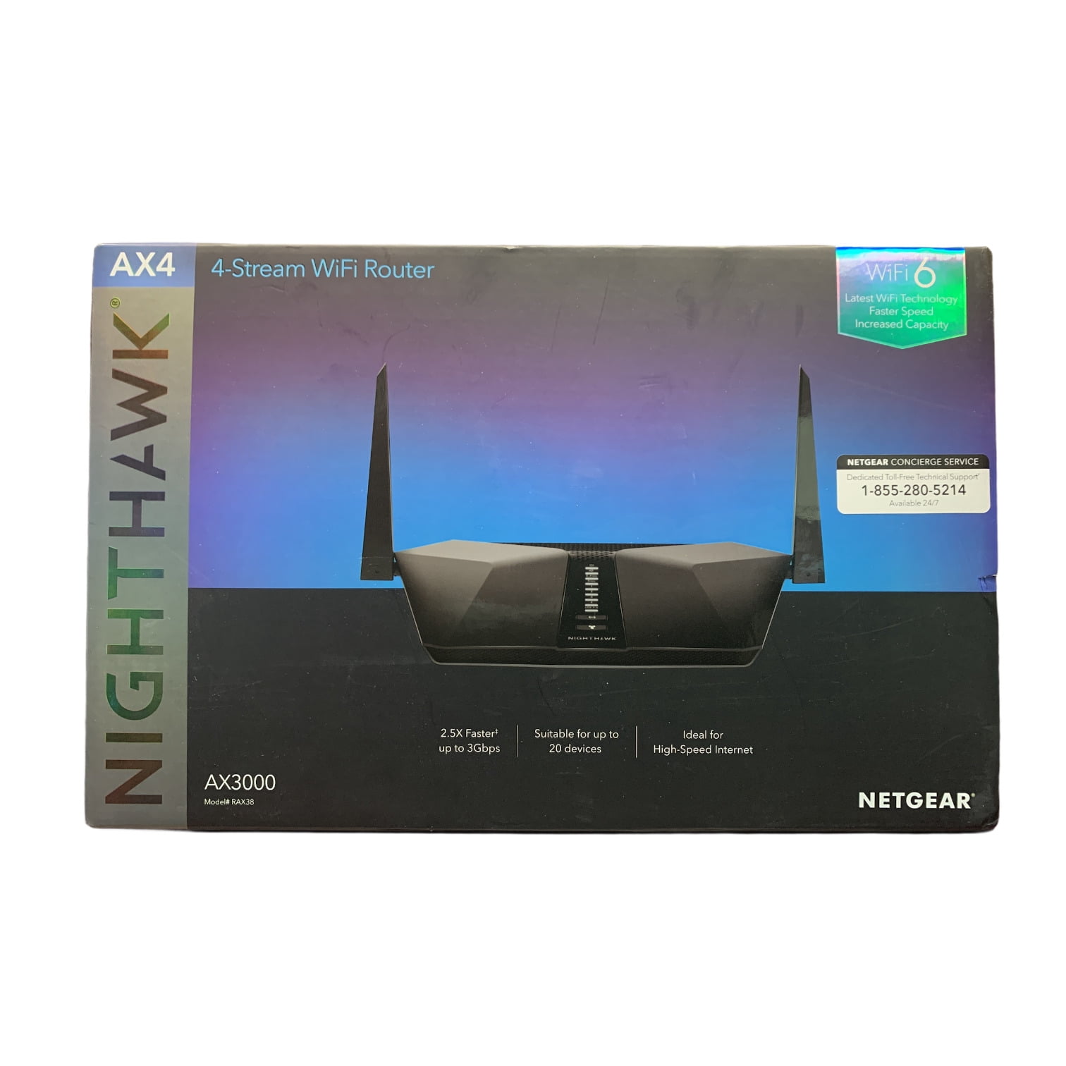 Netgear RAX38-100NAS Nighthawk 4-Stream AX3000 Dual-Band WiFi 6 Router with USB 3.0 port