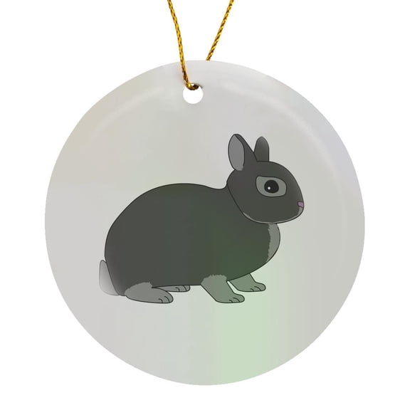 3drose, Netherland Dwarf Rabbit Silver Grey, Circle Porcelain Ornament