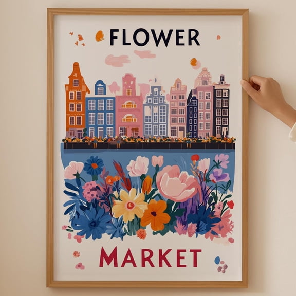 Netherland Flower Market Poster- Trendy Botanical Flower Market Print for Room decor Floral Wall Art for dopamine cubicle decor