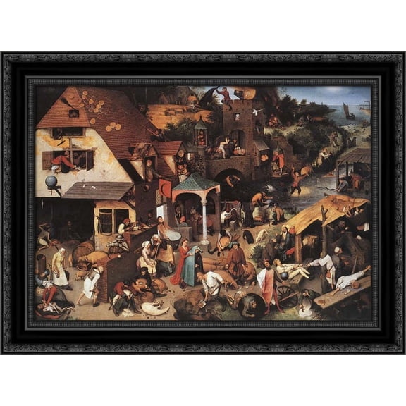 Netherlandish Proverbs 24x20 Black Ornate Wood Framed Canvas Art by Bruegel, Pieter the Elder