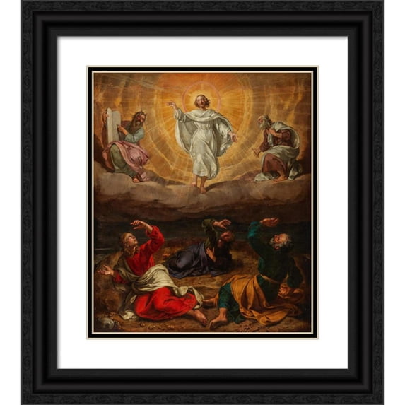 Netherlandish School 20x23 Black Ornate Framed Double Matted Museum Art Print Titled: The Transfiguration of Christ (17th Century)