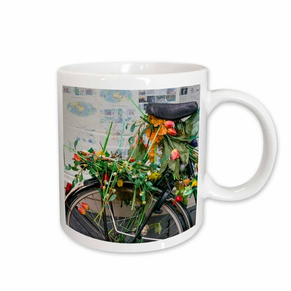 3drose, Netherlands, Amsterdam. Bicycle Covered in Tulips, 11oz Mug