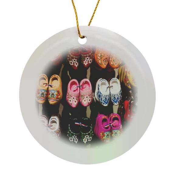 3drose, Netherlands, Amsterdam. Dutch Wooden Shoes, Circle Porcelain Ornament