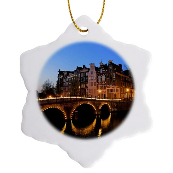 3drose, Netherlands, Amsterdam, Keisersgracht Canal - Eu20 Jen0008 - Jim Engelbrecht, 3 inch Snowflake Porcelain Ornament