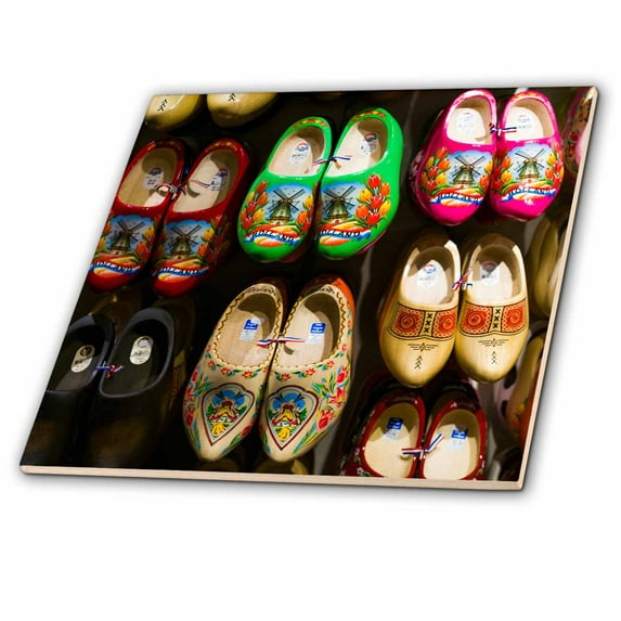 3dRose, Netherlands, Amsterdam. Souvenir Dutch wooden shoes for sale., 6 Inch Glass Tile