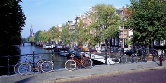 Netherlands Amsterdam bicycles Canvas Art - Panoramic Images (24 x 12)