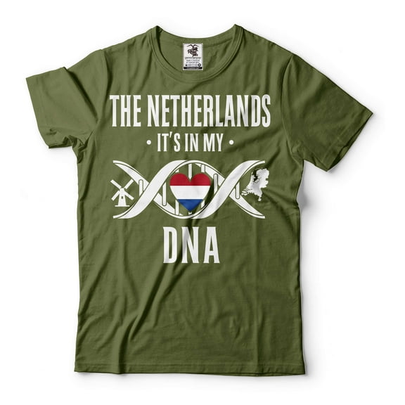Netherlands DNA Shirt Netherlands Flag Tee Netherlands National Patriotic Shirt Dutch Gifts (Small Military Green)