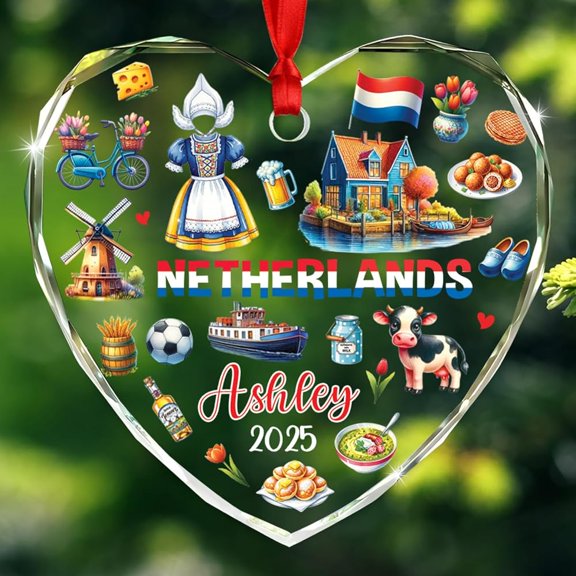Netherlands Design Glass Christmas Ornament for Tree, Heirloom 2025, Festive Gift Ornament, Love Day Home Decor, Gift for Mom, Cozy Christmas Decoration for Home and Office