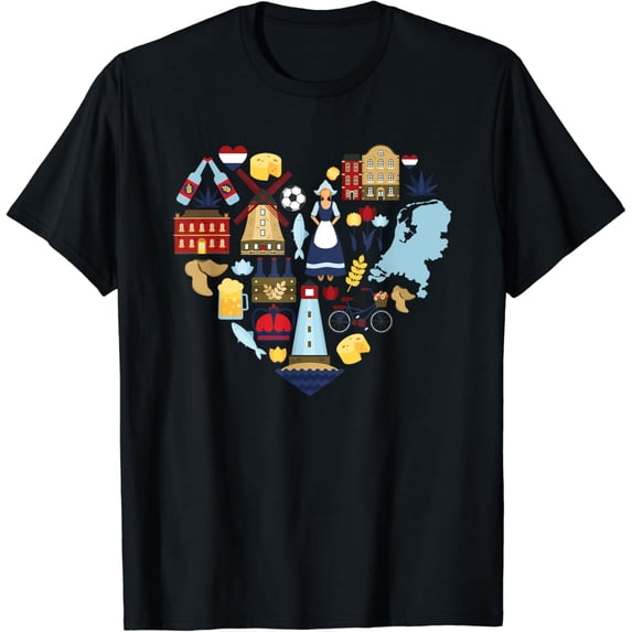 Netherlands Heart Tulips Windmill Canal Dutch Delight T-Shirt mens t shirt,black,women,funny,misfits,men,journey,t-shirt