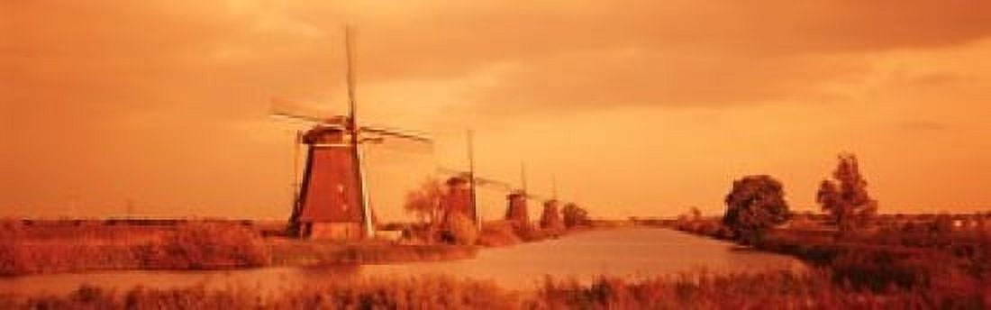 Netherlands Holland windmills Canvas Art - Panoramic Images (18 x 6)