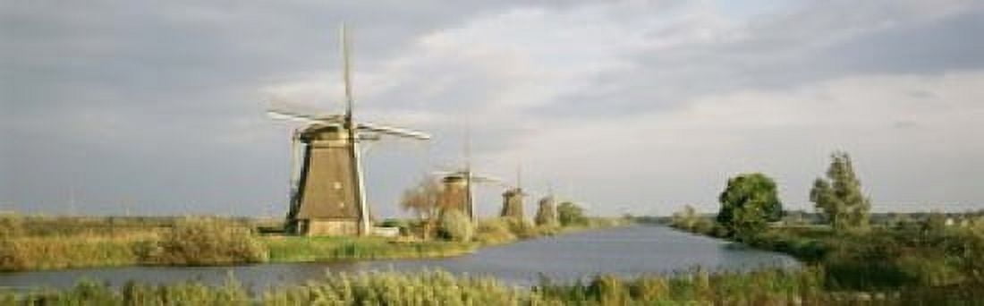 Netherlands Holland windmills Canvas Art - Panoramic Images (18 x 6)