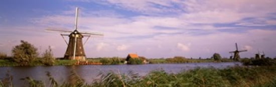 Netherlands Holland windmills Canvas Art - Panoramic Images (36 x 12)