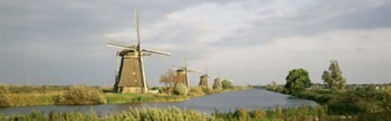 Netherlands Holland windmills Canvas Art - Panoramic Images (36 x 12)