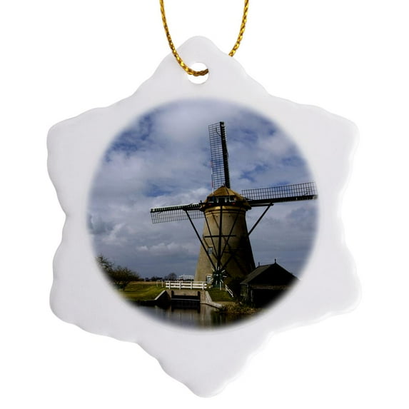3drose, Netherlands, Kinderdijk, Historic Windmills - Eu20 Cmi0408 - Cindy Miller Hopkins, 3 inch Snowflake Porcelain Ornament
