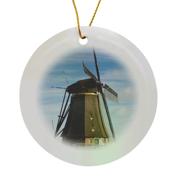 3drose, Netherlands, Kinderdijk. Traditional Dutch Windmills, Circle Porcelain Ornament