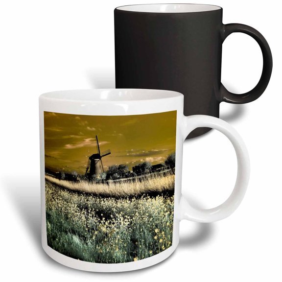 3drose, Netherlands, Kinderdijk. Windmills at Sunset in Kinderdijk, 11oz Magic Transforming Mug