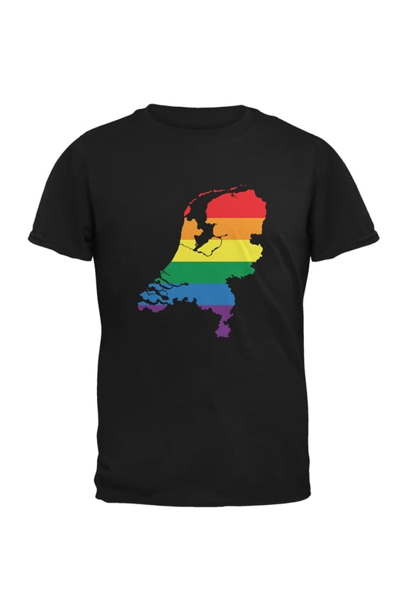 Netherlands LGBT Gay Pride Rainbow Black Adult T-Shirt - Medium