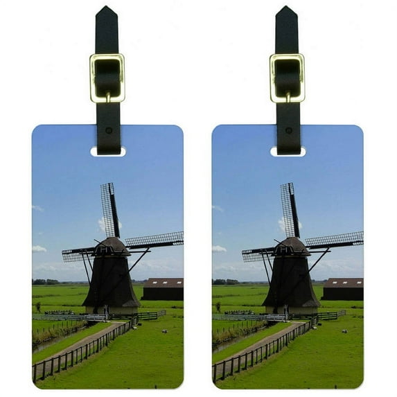 Netherlands Landscape Sky Clouds Windmill Luggage Tags Suitcase ID, Set of 2